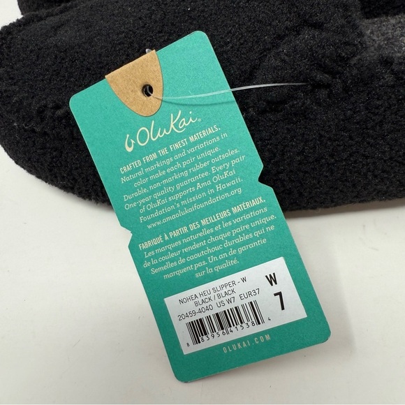 Olukai Slippers Women's 7 Nohea Heu Black Drop Back Slip On Fuzzy shoes NWT - Picture 6 of 6